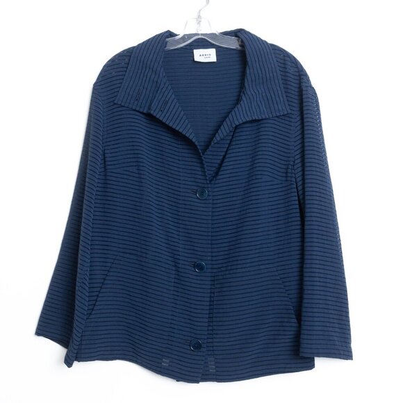 Akris Punto Navy Sheer Striped Blazer Jacket Silk Blend - Picture 2 of 16